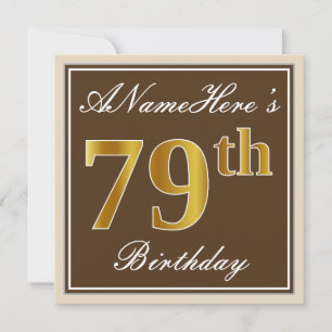 Invitation Elégant, Brown, Faux Gold 79ème anniversaire + Nom