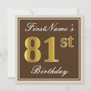 Invitation Elégant, Brown, Faux Gold 81ème Anniversaire + Nom
