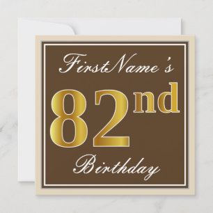 Invitation Elégant, Brown, Faux Gold 82e anniversaire + Nom