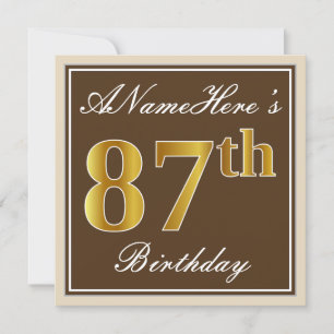 Invitation Elégant, Brown, Faux Gold 87ème anniversaire + Nom