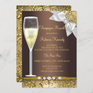 Invitation Elégant Brown Gold Blanc Champagne Brunch Invitati