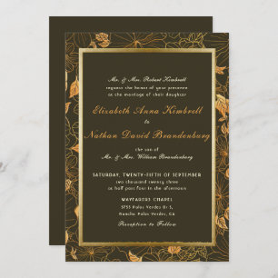 Invitation Élégant Brown & or Floral Mariage de automne d'aut