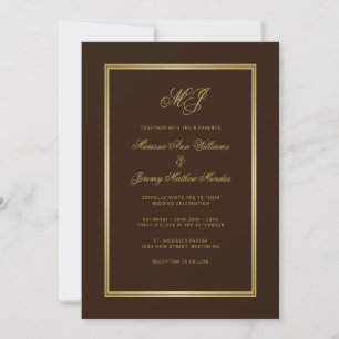 Invitation Élégant Brown  Script Monogramme Mariage