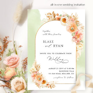 Invitation Élégant brun d'arc floral et Mariage vert