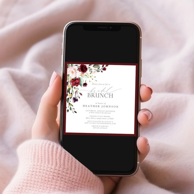 Invitation Élégant Brunch botanique floral de Bourgogne (Créateur téléchargé)