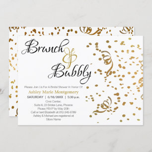 Invitation Elégant Brunch Bubbly Fête des mariées Gold Confet