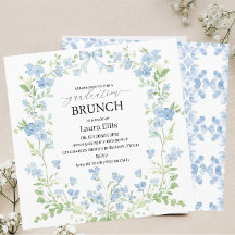 Elégant brunch de graduation floral bleu Invitatio