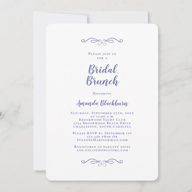 Invitation Élégant brunch de mariage en bleu pervenche et cal (Devant)