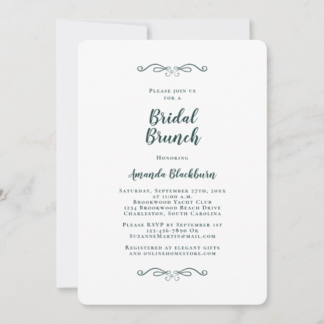 Invitation Élégant brunch de mariage en calligraphie verte ém (Devant)