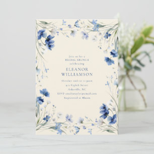 Invitation Élégant brunch de mariage floral aquarelle bleue