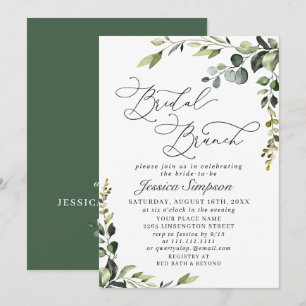 Invitation Élégant Brunch de Mariée à l'Aquarelle d'Eucalyptu