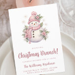 Invitation Élégant Brunch de Noël Floral Snowman<br><div class="desc">Cette invitation à la fête du brunch de Noël est accompagnée d'un élégant bonhomme de neige à fleurs roses avec une police manuscrite élégante. Parfait pour fêter les fêtes avec style, cette invitation saura impressionner vos invités. L'invitation peut être personnalisée pour inclure votre nom, les détails de la fête et...</div>