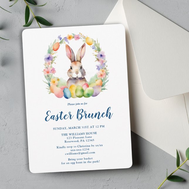 Invitation Elégant Brunch de Pâques Bunny floral (Créateur téléchargé)