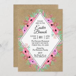 Invitation Elégant Brunch de Pâques Floral Kraft