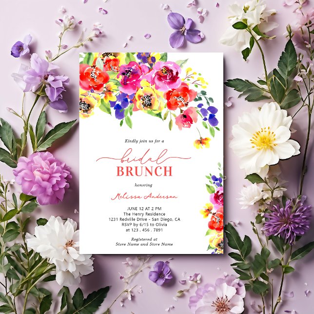 Invitation Élégant brunch floral coloré brillant (Créateur téléchargé)