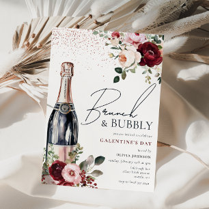 Invitation Elégant Brunch Floral et Bubbly Galentines