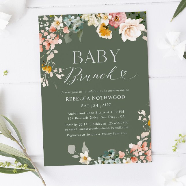 Invitation Élégant Brunch pour bébé botanique floral (Créateur téléchargé)