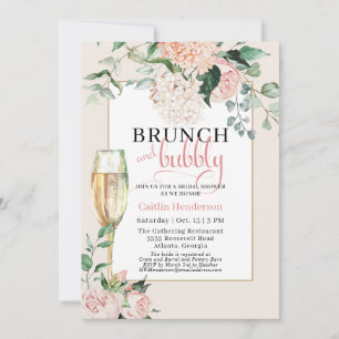 Invitation Elégant Brunch rose et Bubbly Fête des mariées Inv
