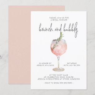 Invitation Élégant Brunch rose et Fête des mariées mousseuse