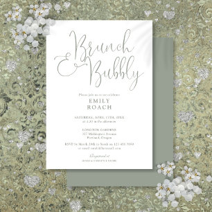 Invitation Élégant brunch vert sauge et pétillant shower de m