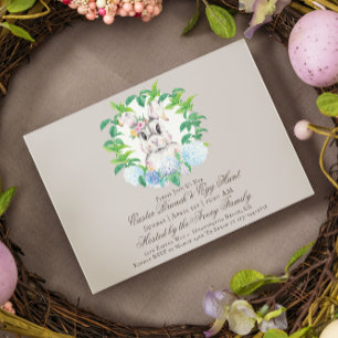 Invitation Elégant Bunny Floral Wreath Brunch & Egg Hunt