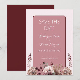Invitation Elégant Burgandy Dusty Rose Floral Enregistrer la 