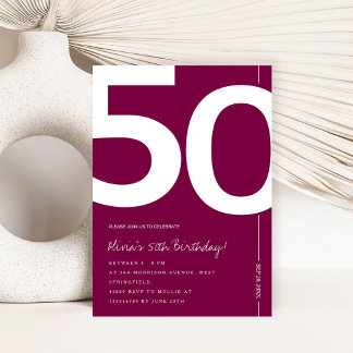 Invitation Elegant Burgundy 50th Birthday Party