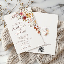 Élégant Burgundy Automne Automne Floral Mariage QR