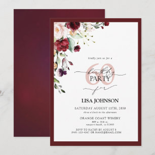 Invitation Elégant Burgundy Blush Floral 60e anniversaire