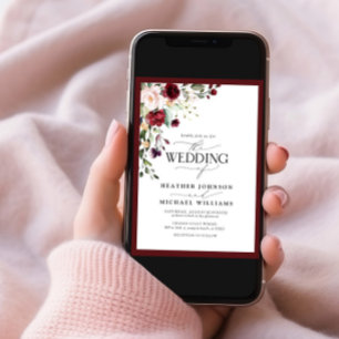 Invitation Elégant Burgundy Blush Floral Aquarelle Photo