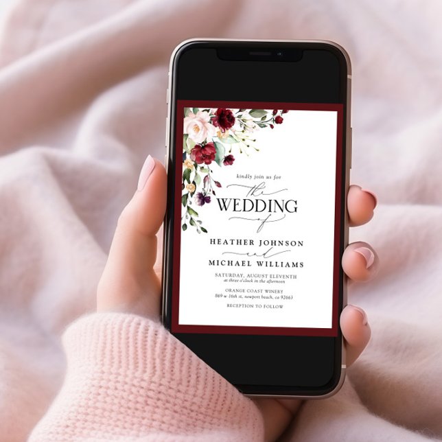 Invitation Elégant Burgundy Blush Floral Aquarelle Photo (Créateur téléchargé)