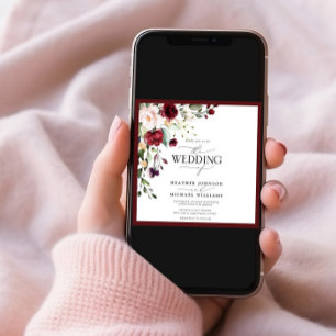 Invitation Elégant Burgundy Blush Floral Aquarelle Photo