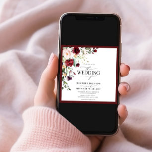 Invitation Élégant Burgundy Blush Floral Aquarelle Script