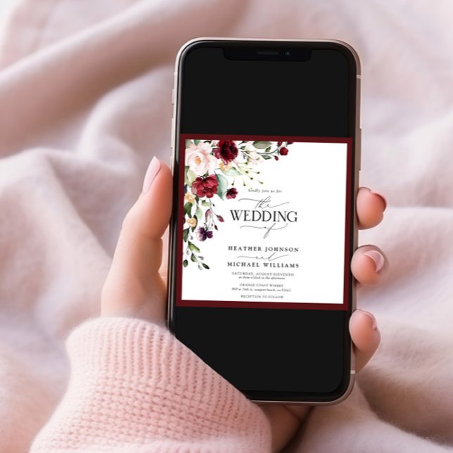 Invitation Élégant Burgundy Blush Floral Aquarelle Script (Créateur téléchargé)