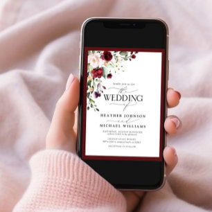 Invitation Élégant Burgundy Blush Floral Aquarelle Script