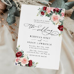 Invitation Elégant Burgundy Blush Floral Greenery Mariage<br><div class="desc">Cette collection élégante présente des fleurs d'aquarelle bordeaux et rousses avec des feuilles verdoyants jumelés à un serif élégant et délicat sans police en noir,  avec un monogramme sur le dos. Éléments correspondants disponibles.</div>