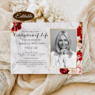 Invitation Elégant Burgundy Blush Photo Célébration de la vie