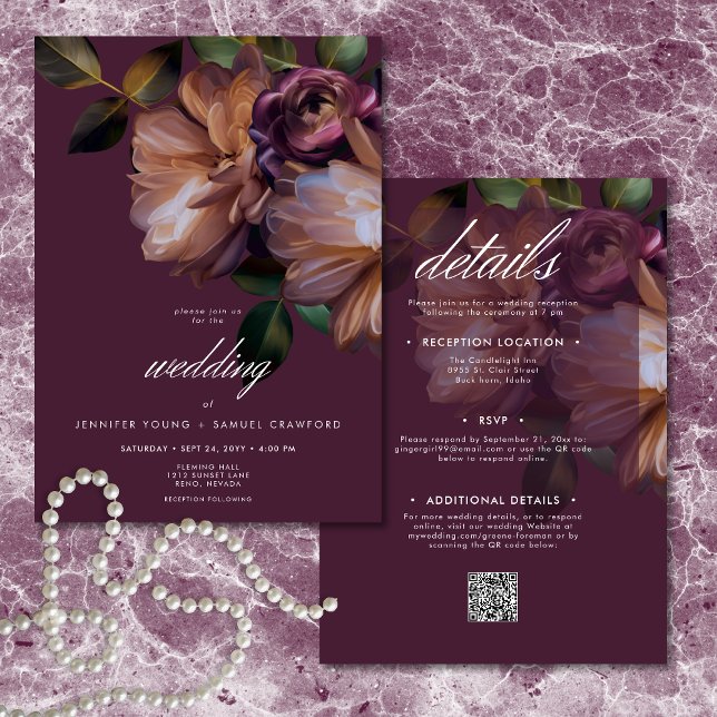 Invitation Elegant Burgundy Classic Moody Floral Two Sided (Elegant Burgundy Classic Moody Floral Two Sided Invitation)