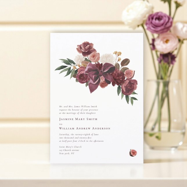 Invitation Elegant Burgundy fig Floral Wedding Announcement (Créateur téléchargé)