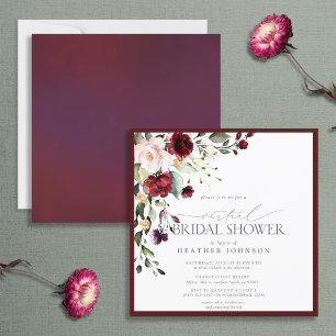 Invitation Elégant Burgundy Floral Aquarelle Douche virtuelle