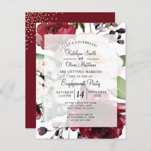 Invitation Élégant Burgundy Floral Gold Foil