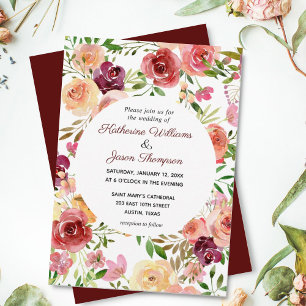 Invitation Elegant Burgundy Floral Peony Evening Wedding
