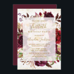 Invitation Elégant Burgundy Gold 30e anniversaire<br><div class="desc">Plus d'aquarelle fleurie Invitations d'anniversaire dans le Little Bayleigh Store!</div>