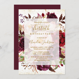 Invitation Elégant Burgundy Gold 30e anniversaire