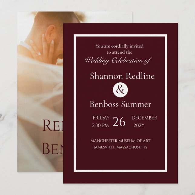 Invitation Elegant Burgundy Minimalist Wedding (Devant / Derrière)