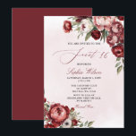 Invitation Élégant Burgundy Moderne Blush Floral Sweet 16<br><div class="desc">Élégant Burgundy Flush Floral Sweet 16 Invitation</div>