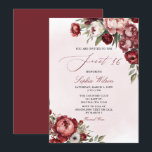 Invitation Élégant Burgundy Moderne Blush Floral Sweet 16<br><div class="desc">Élégant Burgundy Flush Floral Sweet 16 Invitation</div>
