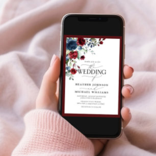 Invitation Elegant Burgundy Navy Blue Floral Watercolor