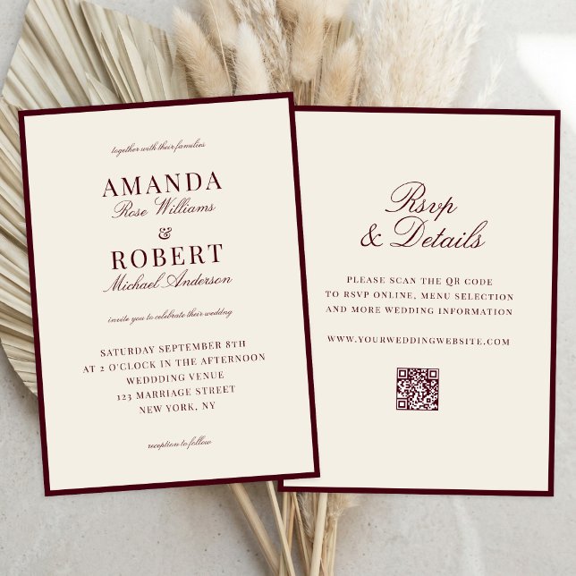 Invitation Elegant Burgundy Old Money All In One Wedding (Créateur téléchargé)