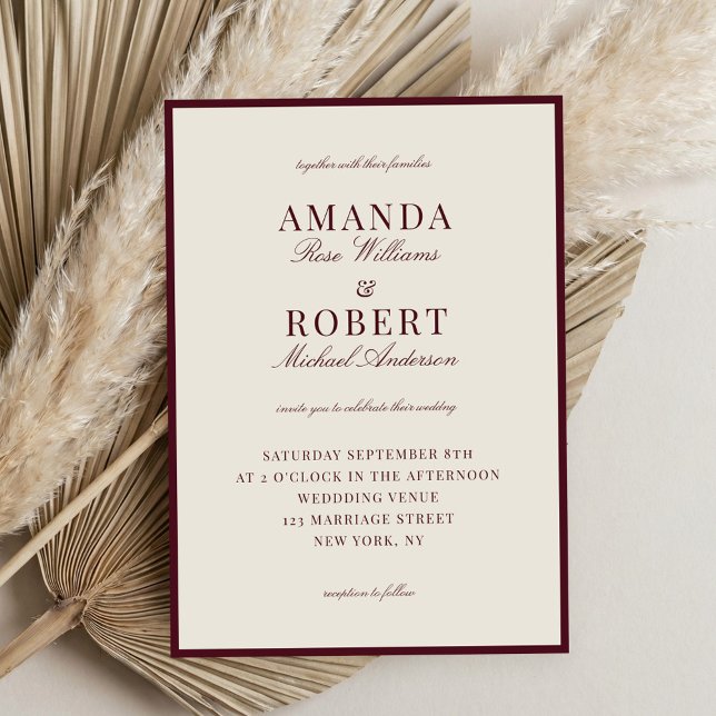 Invitation Elegant Burgundy Old Money Wedding (Créateur téléchargé)